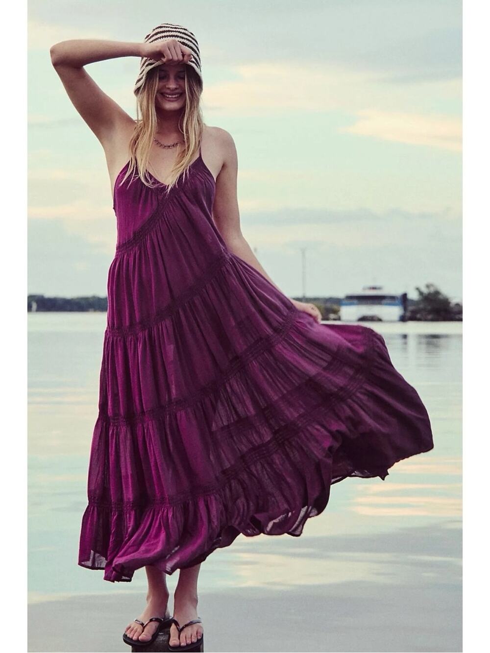 Free People Bohemian Witchy Horizon Coast Maxi Dress Dark Plum Medium NWT